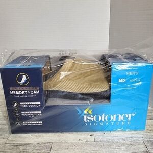 Isotoner Mens M 8-9 Corduroy Hoodback Slippers Pebble Memory Foam Inside Outdoor
